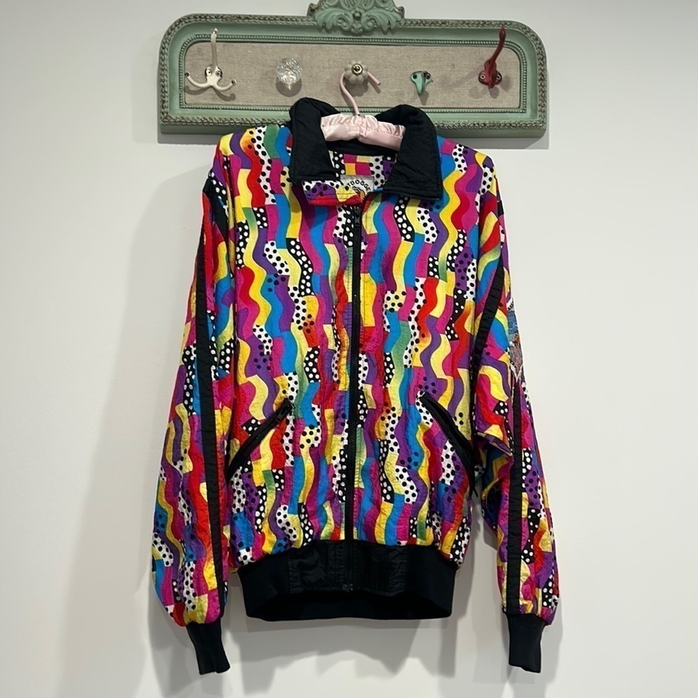 Vintage 80-90 hot dogger windbreaker zip light weight multi color print jacket